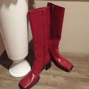 Nordstrom BP Red Leather Block Heel Boots (Sz 7.5)